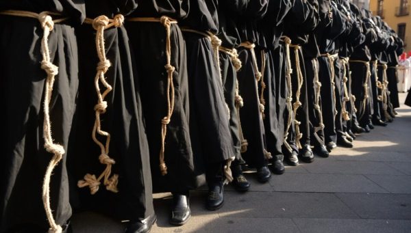 Imagen de los cofrades de la Hermandad Jesús Nazareno en la procesión del Entierro del Señor este Viernes Santo