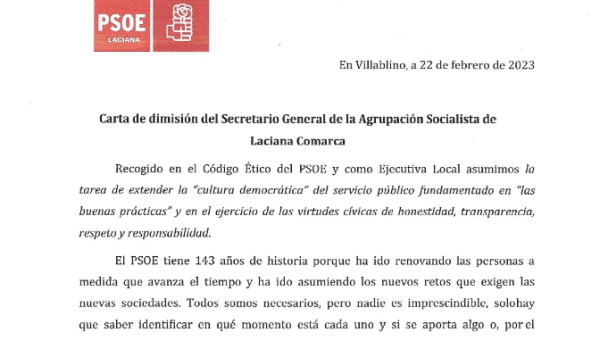 Carta de dimisión. / Facebook PSOE Laciana