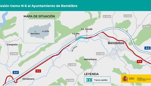 Tramo de la N-6 cedido al Ayuntamiento de Bembibre