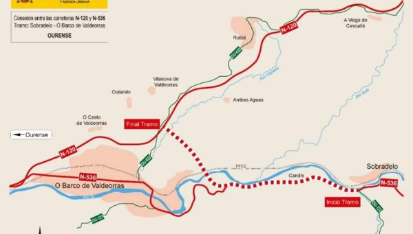 Plano de la carretera que une la N-536 y la N-120 en Valdeorras