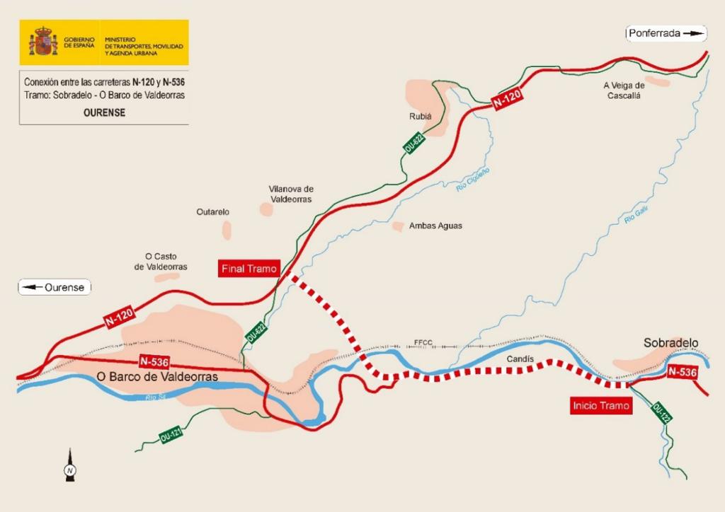 Plano de la carretera que une la N-536 y la N-120 en Valdeorras