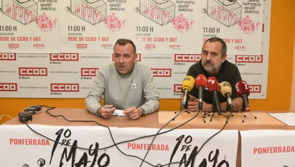 Omar Rodríguez y Ursicino Sánchez, en la presentación de los actos del 1 de mayo en Ponferrada.