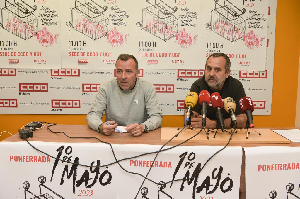 Omar Rodríguez y Ursicino Sánchez, en la presentación de los actos del 1 de mayo en Ponferrada.