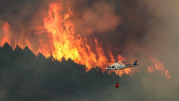 Medios aéreos y de tierra de Castilla y León colaboran en la extinción del incendio forestal declarado en Las Hurdes y la Sierra de Gata(Cáceres), muy cerca de la provincia de Salamanca