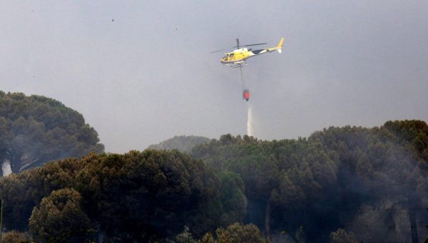 Helicóptero en un incendio forestal. / Ical