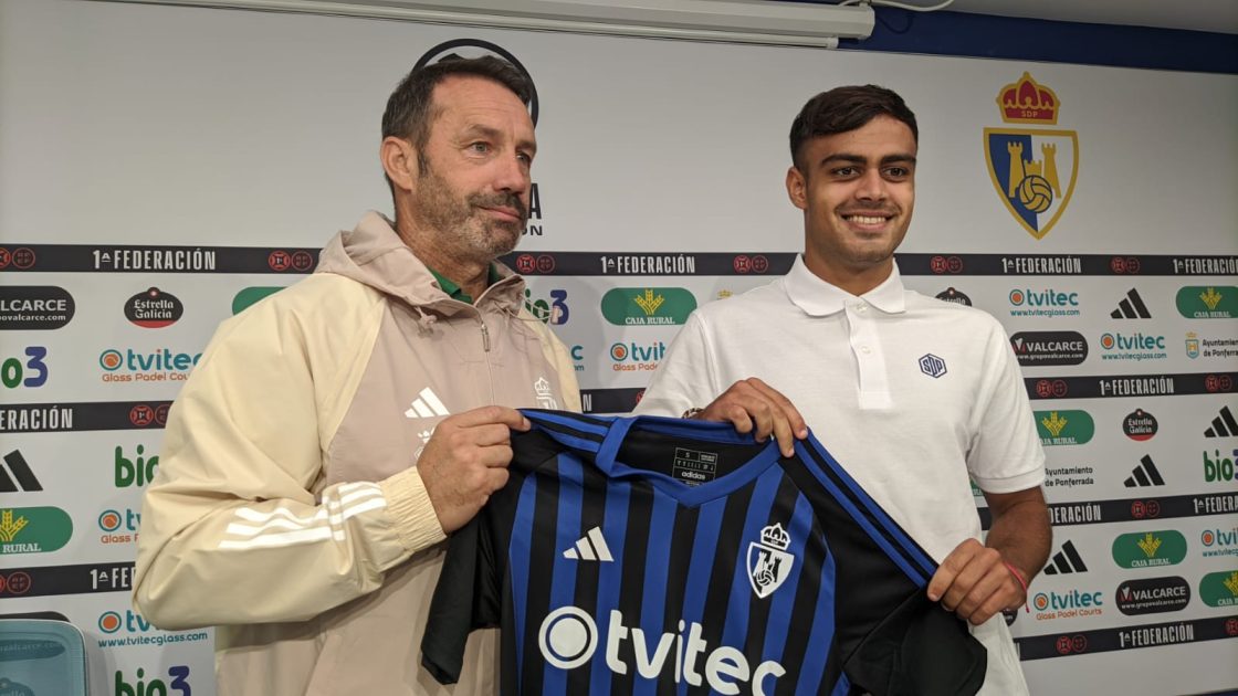 José Sietes y Palanca, en la presentación de este último como jugador de la Ponferradina