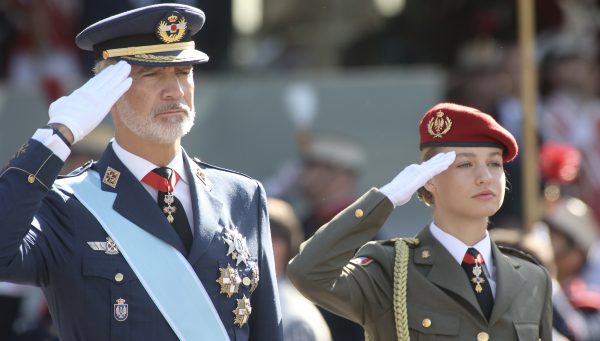 Celebración del Día de la Fiesta Nacional con el acto de homenaje a la Bandera Nacional y el desfile militar que presiden sus majestades los reyes, don Felipe y doña Letizia, junto a su alteza real la princesa de Asturias