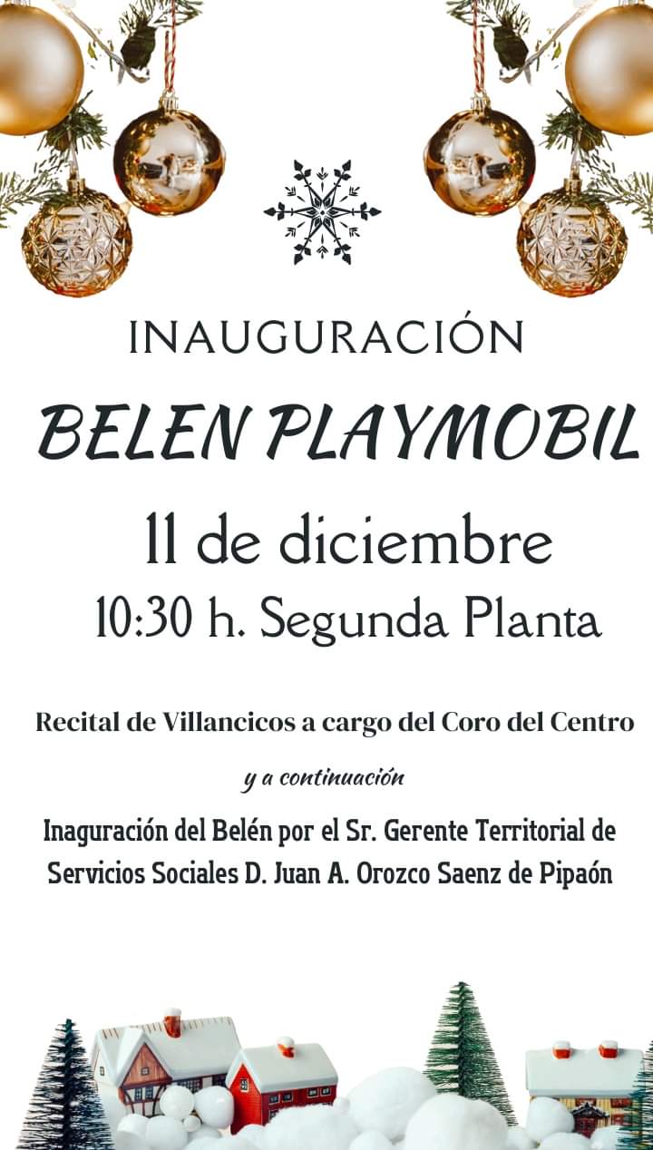 Cartel de inauguración del belén Playmobil del Centro de Día de Ponferrada