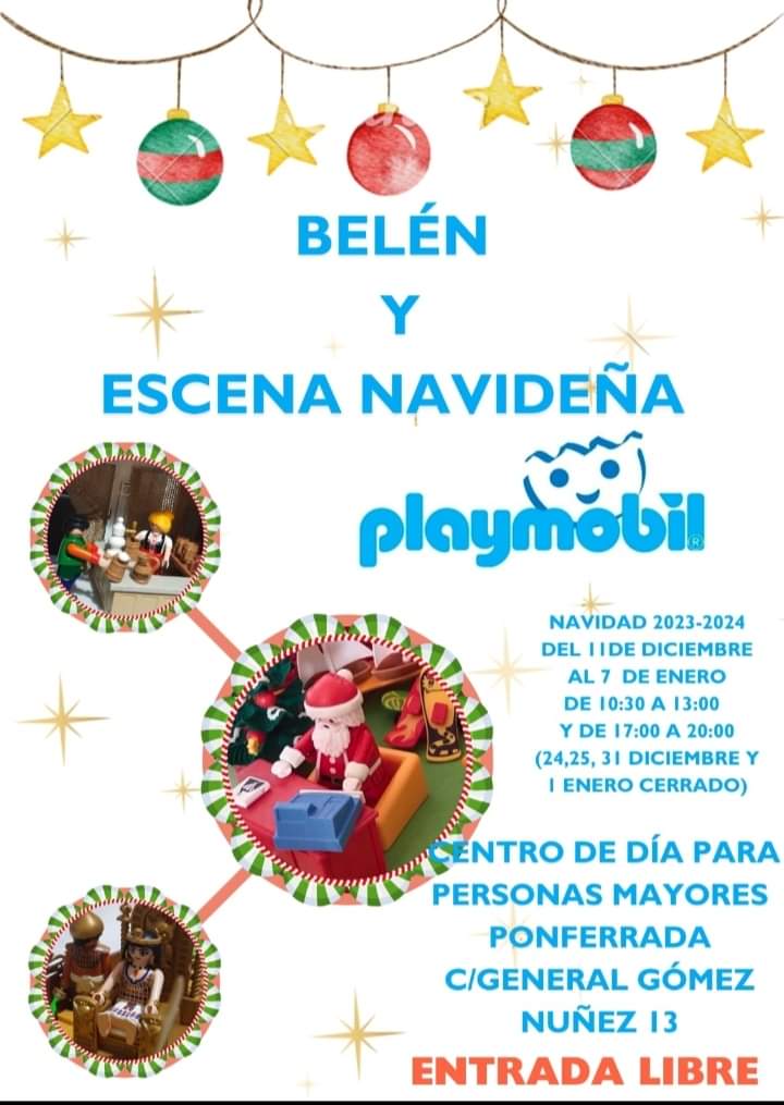 Cartel del belén Playmobil del Centro de Día de Ponferrada