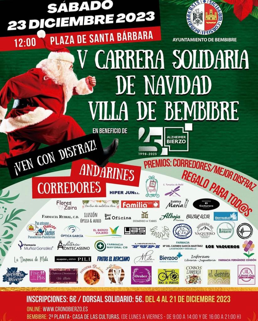 Cartel de la V Carrera Solidaria de Navidad Villa de Bembibre