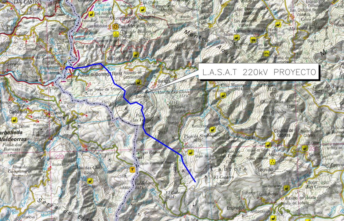 mapa de la línea de evacuación de los parques ólicos Bierzo Wind