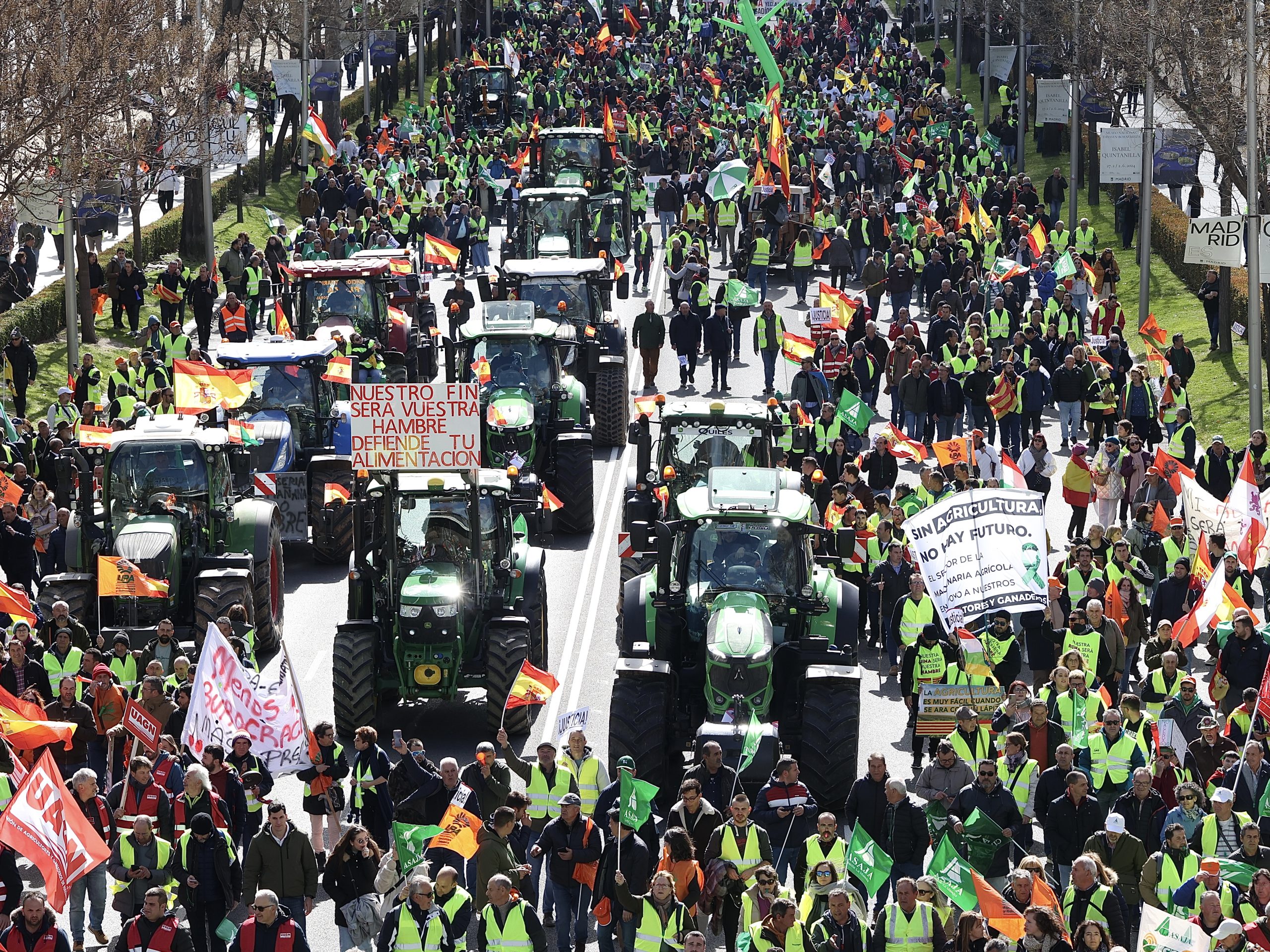 Manifestación de agricultores y ganaderos por el paseo de la Castellana en Madrid