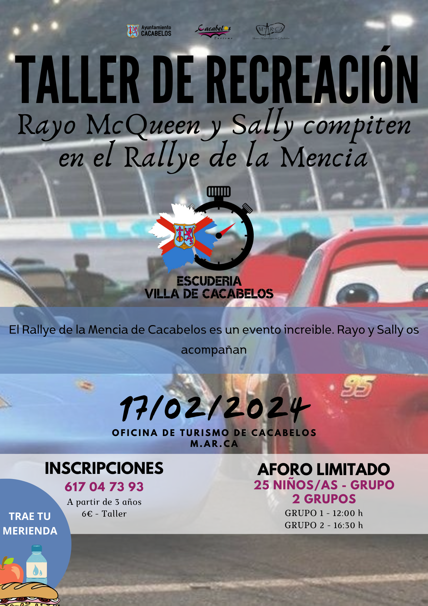 Cartel del taller de recreación en el Marca de Cacabelos relacionado con el Rally de la Mencía