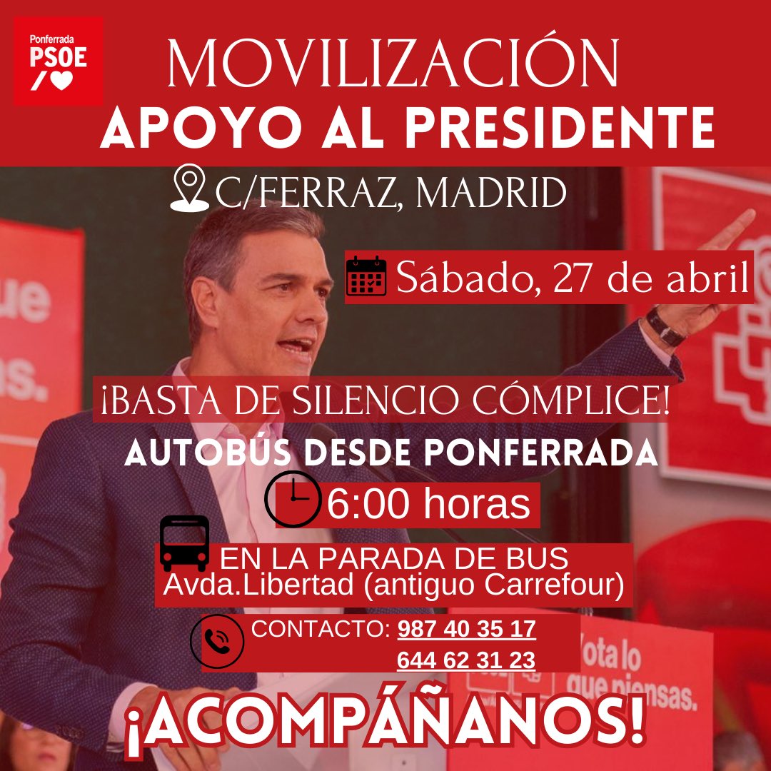 Cartel movilización de apoyo PSOE a Pedro Sánchez