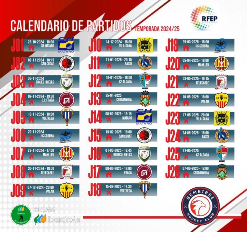 Este es el calendario del Bembibre Hockey Club para la temporada 2024/2025