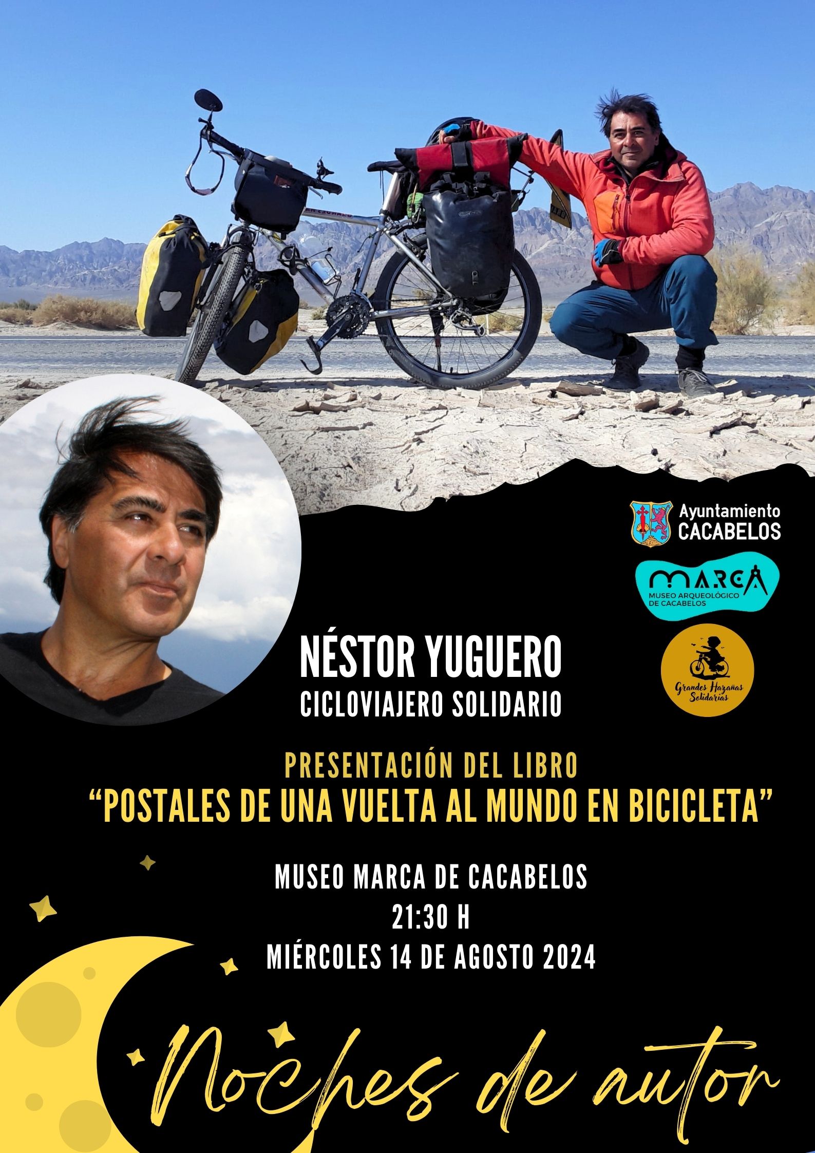 Néstor Yuguero presenta su libro 'Postales de una vuelta al mundo en bicicleta' en el Marca de Cacabelos