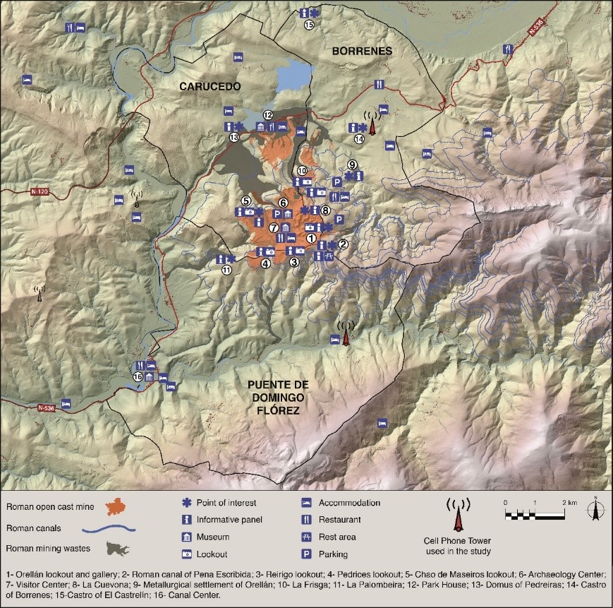 Mapa de las infraestructuras de telefonía móvil utilizadas en el estudio