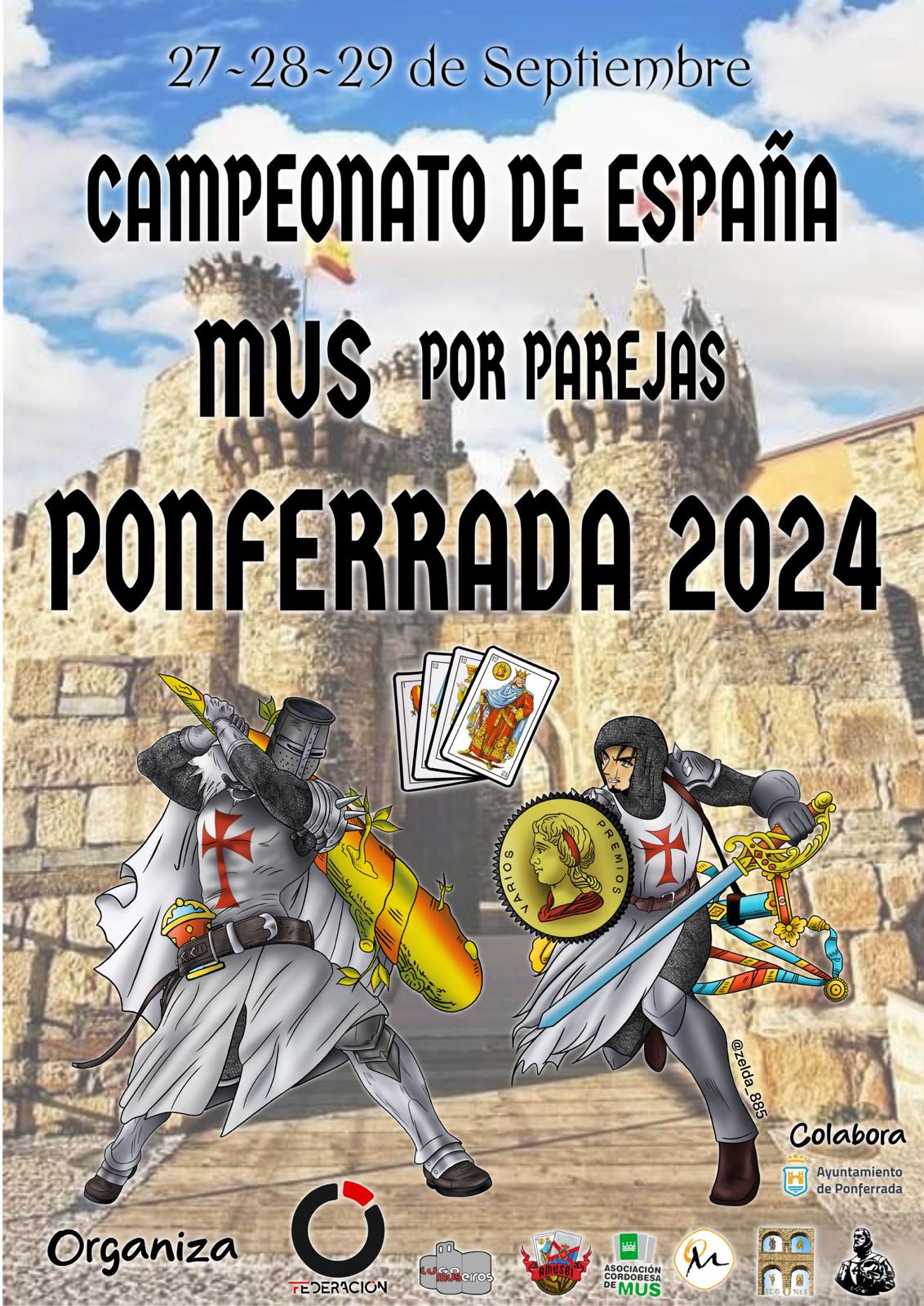 Cartel del Campeonato de España de Mus por Parejas, que se celebrará este fin de semana en Ponferrada. / QUINITO