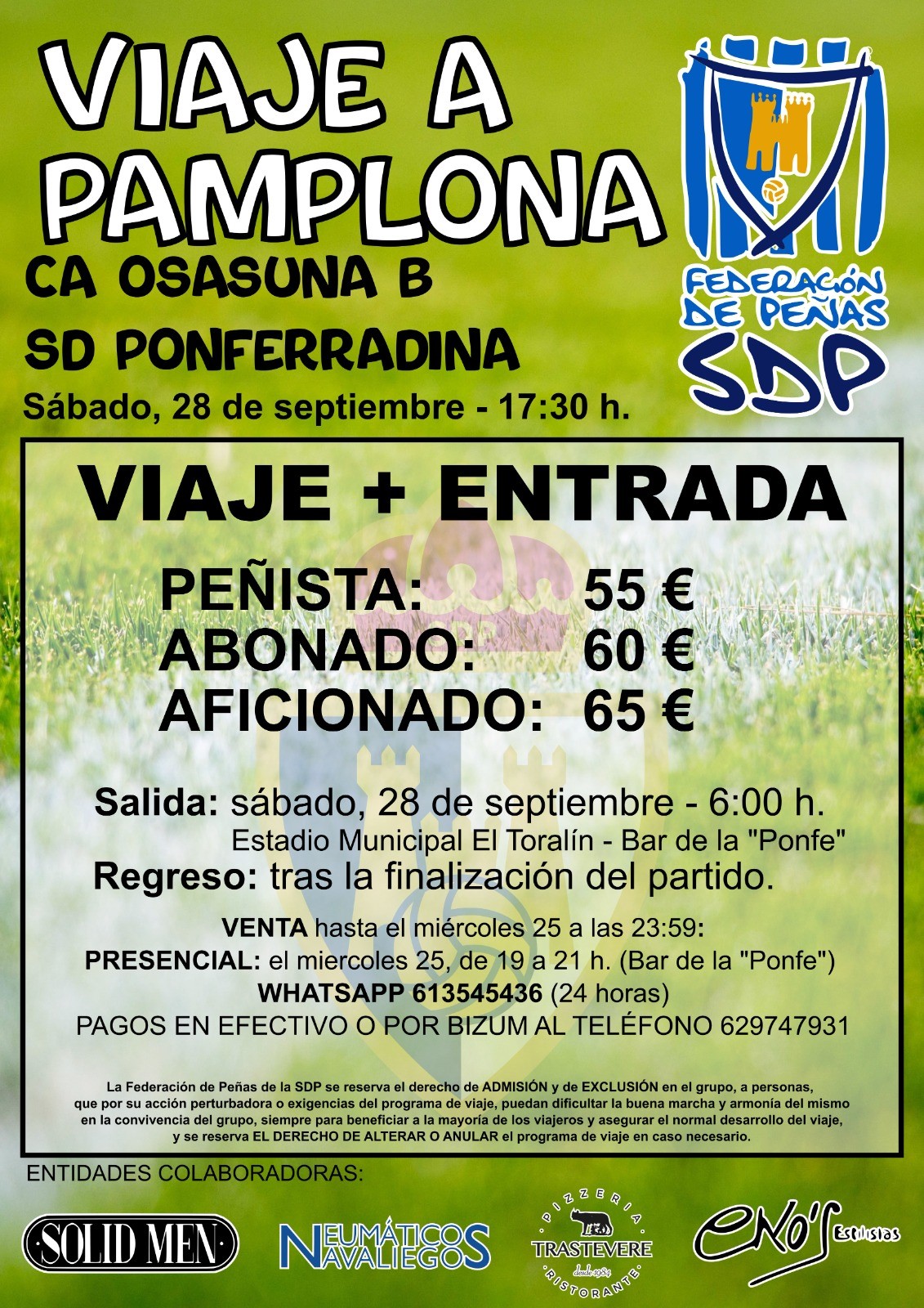 La Federación de Peñas de la Ponferradina organiza el viaje a Pamplona este sábado