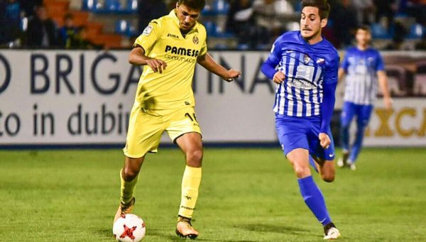 Rodri, con la camiseta del Villarreal, en el partido de Copa ante la Ponferradina en El Toralín