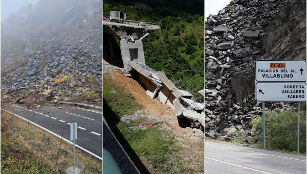 Imágenes de los derrumbamientos en la AP-66 y la CL-631 y de la caída del viaducto del Castro en la A-6