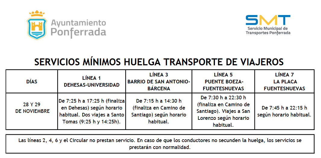 Servicios mínimos huelga autobuses Ponferrada