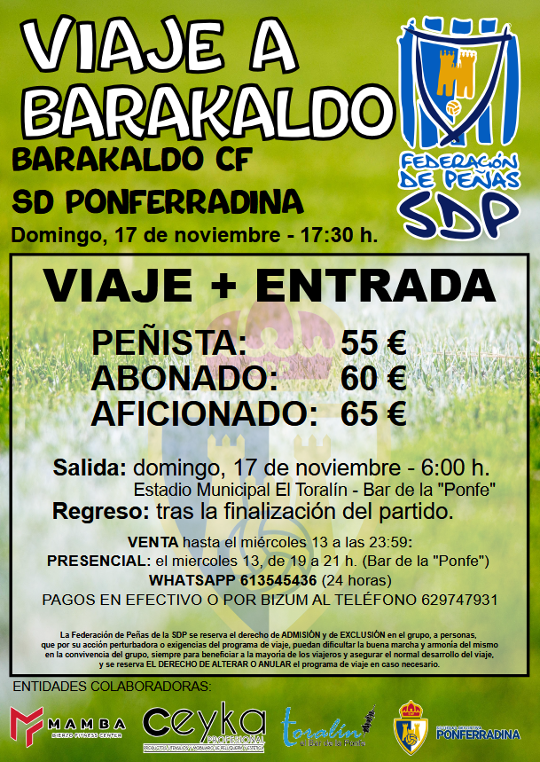 Cartel viaje peñas Barakaldo