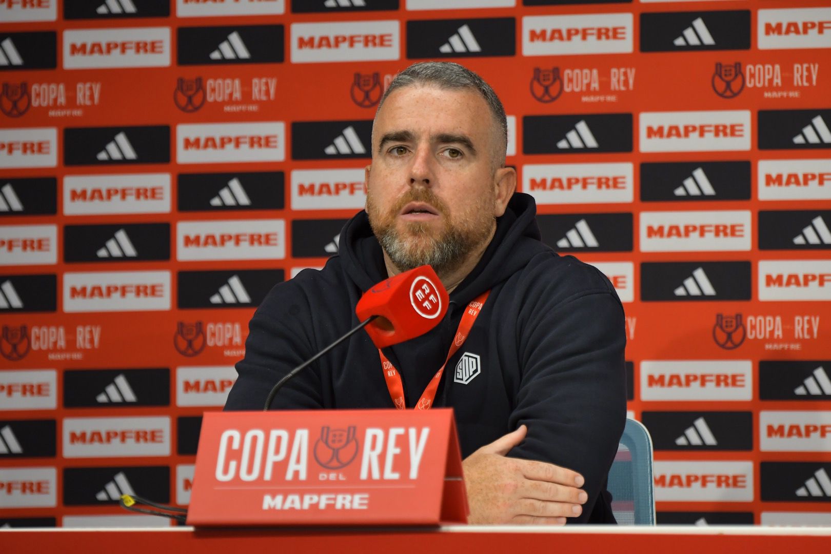 Javi Rey, en la sala de prensa de El Toralín.