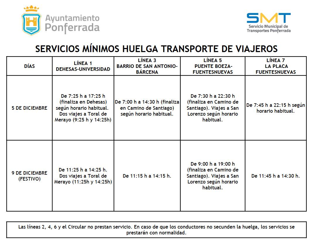 Servicios mínimos autobuses Ponferrada